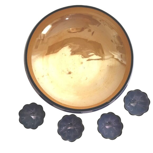 VTG Noritake Lusterware Hand Painted Footed Blue Peach Japanese Bowl 4 Salt Dips - Picture 1 of 11